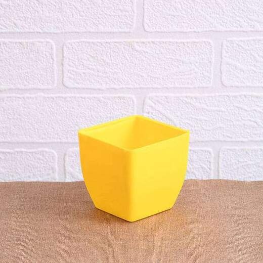 3.3 Inch (8 Cm) Square Plastic Planter With Rounded Edges (Yellow) (set Of 6)